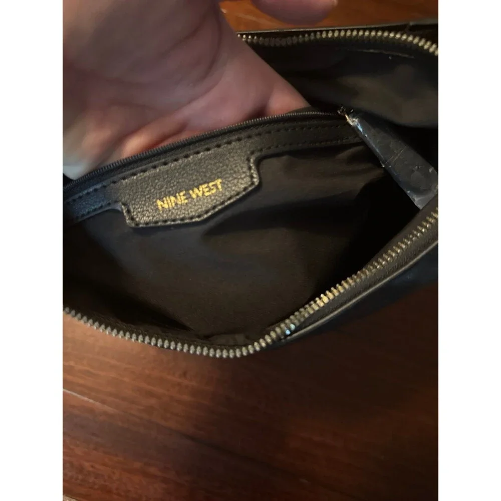 Nine West Black Crossbody Shoulder Bag Purse Gold Hardware Faux Leather